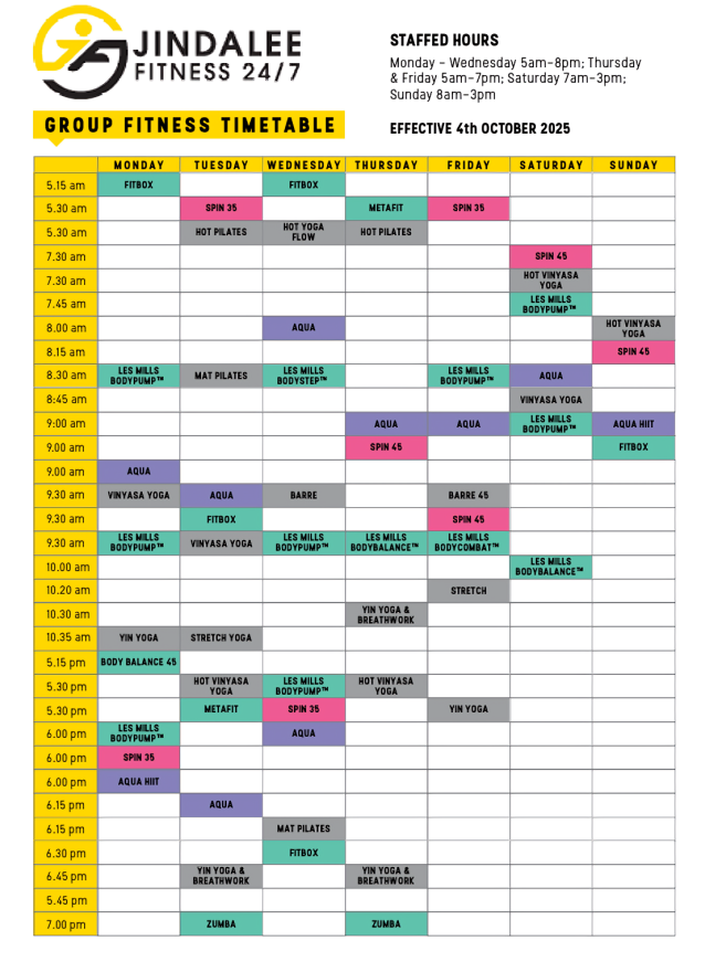 October Timetable